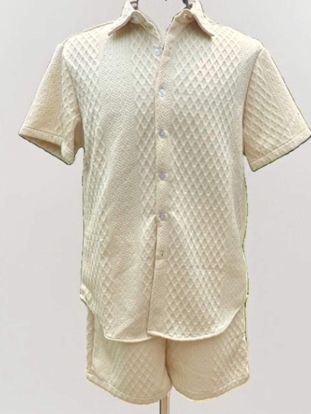 NWOT (M) MANFINITY 2 pc Geometric Diamond-Pattern Shirt & Shorts Elastic Waist